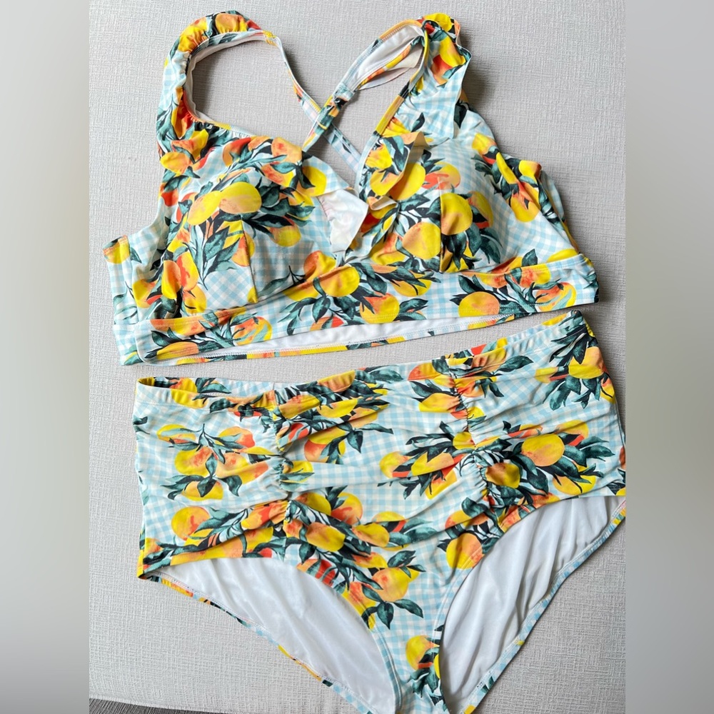 Torrid Lemon Print Bikini Set - Yellow and Blue